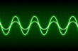 Abstract neon green cosine curve pattern on dark oscilloscope digital screen. Electric ac waves oscillating. Digital equalizer. Scientific experiment. Seamless vector graphic