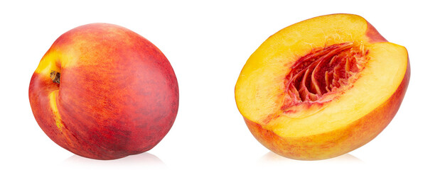 Sticker - Nectarine peach fruit isolated on white background. Organic peach. File contains clipping path.