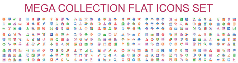 Leinwandbilder - Mega set of vector color flat icons. Contains such Icons as Shopping, Banking, Delivery, Ecology, Business, Education, Teamwork, Management, Marketing and more. Bundle icon. Flat pictogram pack.