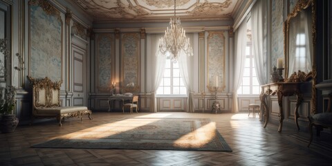 Wall Mural - Baroque interior design room with beautiful lightning generative ai