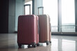 © Lazy_Bear - Two suitcases in airport terminal. Traveler luggage waiting for trip. Travel concept. Created with Generative AI