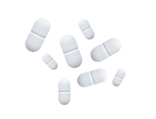 White antibiotic pills on transparent background