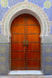 Fes, Morocco Stunning hand painted door of an old mosque with hand carved plaster work.