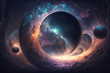 Wall Mural - Black hole illustration. Fantasy galaxy generative AI background