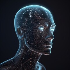 Futuristic rendering of a human face. Concept of artificial intelligence. generative ai