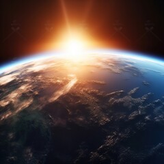 Wall Mural - sunrise over the earth. world map as in outer space point of view. generative ai