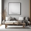 © MiguelAngel - Modern living room interior with sofa and a frame. Ai Generative.