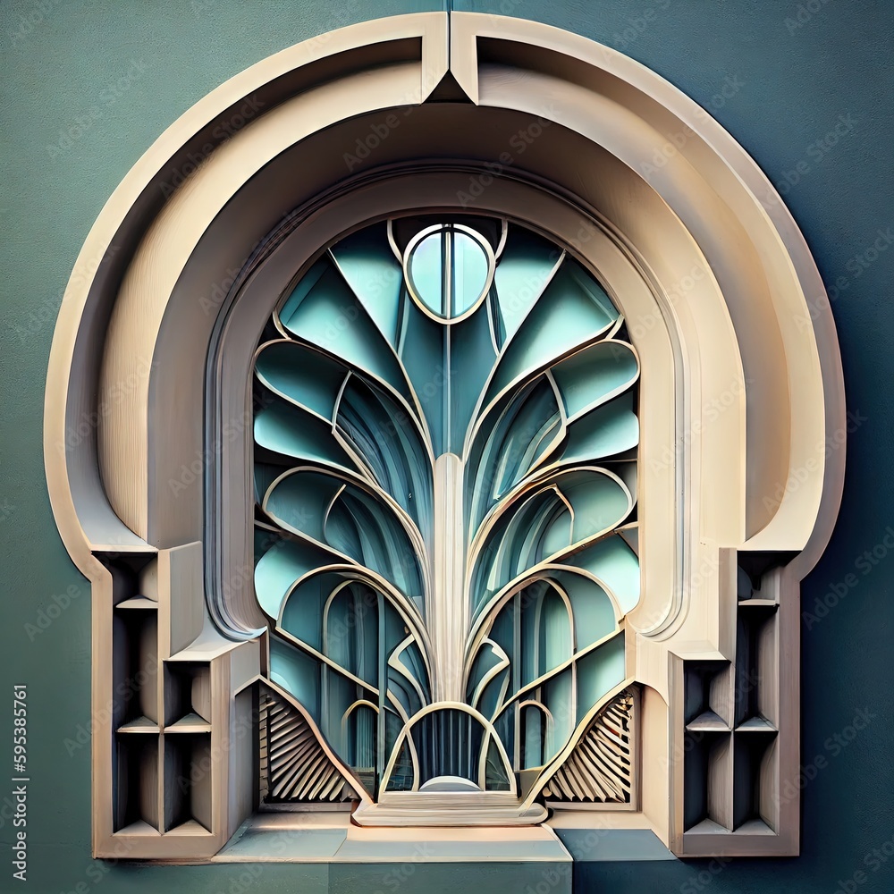 Ilustracja bez tantiem Vintage Window Art Deco Interior Luxury Windows Art Nouveau Architecture Abstract Generative AI Illustration Adobe Stock