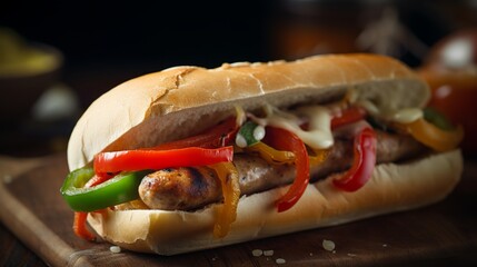 Wall Mural - A classic sandwich found in Italian-American cuisine, sausage and peppers are grilled together