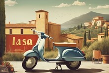 Italy Travel Poster With Scenic View, Vintage Look.