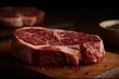 raw meat on a cutting board with black background