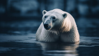 Wall Mural - Wet arctic mammal looks at camera, endangered species generated by AI