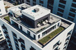 © VisualProduction - Penthouse with terrace in top of multi story modern apartment building. Empty terrace on top of building. Generative AI