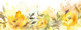 Fototapeta Motyle - watercolor illustration of yellow flowers in wide border - Generative AI 