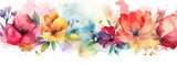 Fototapeta Motyle - watercolor illustration of colorful flowers in wide border - Generative AI 