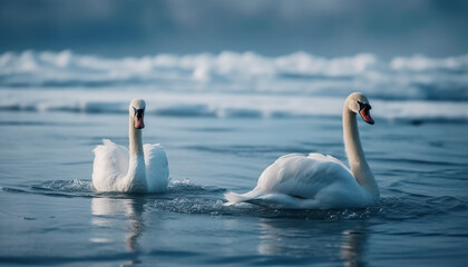 Poster - Mute swan couple experience pure beauty together generated by AI