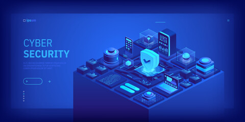Poster - cyber security concept. antivirus, encryption, cloud data protection. software development. safety i