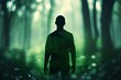 a male shadow is visible in the forest created with Generative AI technology
