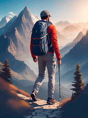 man walk moviment hike nature illustration