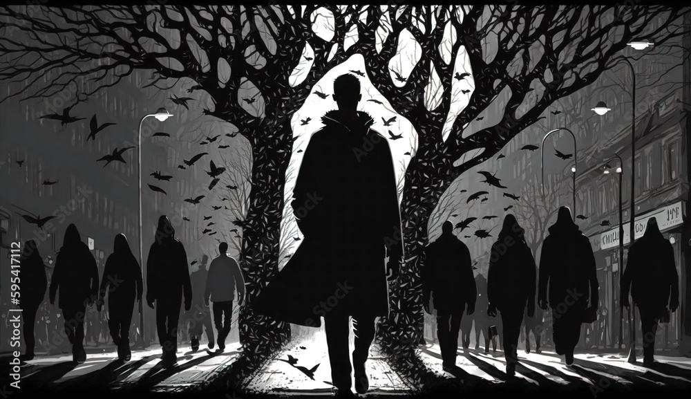 Dark Shadows Chasing People Mental Health Concept Depression Anxiety