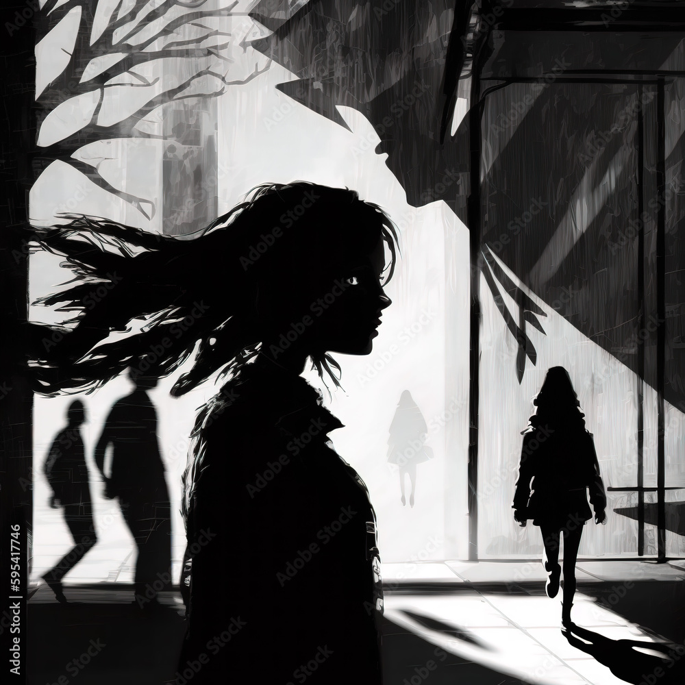 Dark Shadows Chasing People Mental Health Concept Depression Anxiety