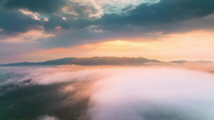 Wall Mural - hyper lapse video 4k motion, aerial view beautiful of morning scenery golden light sunrise at milita