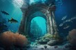 Kingdom of Atlantis, Ancient ruins of the city of Atlantis under the sea, lost kingdom of Atlantis, Generative AI