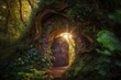 Magic portal in enchanted forest, Portal to fantasy dimension, Generative AI