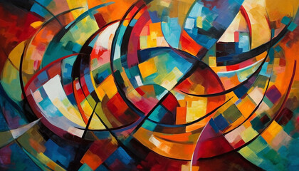 Canvas Print - Vibrant shapes illuminate modern abstract composition in wallpaper generated by AI