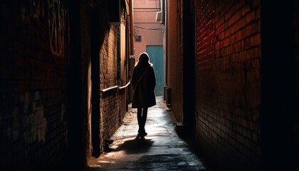 Wall Mural - Hooded figures walk through the lonely city generated by AI