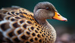 Multi colored mallard duck looking at camera outdoors generative AI