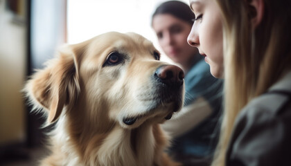 Sticker - Cute puppy and owner share close friendship indoors generated by AI