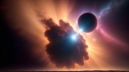 Wall Mural - A Gorgeous View Of A Planet In The Sky With A Bright Light AI Generative