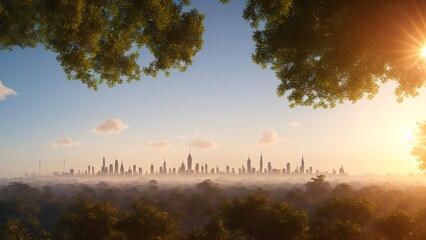 Wall Mural - An Elegant View Of A City Skyline With A Few Trees In The Foreground AI Generative