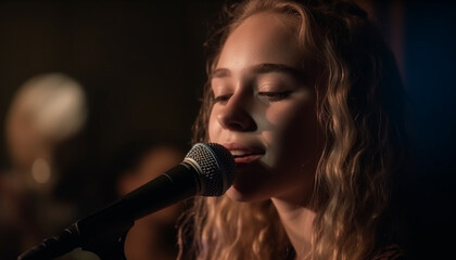 Poster - Caucasian singer on stage, eyes closed, performing generated by AI