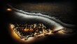 A breathtaking aerial view of the Beach Nighttime captured during the serene hours, with a touch of fantasy, making it the perfect background wallpaper for your devices Generative AI