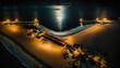 Fantasy meets serenity in this beautiful aerial Beach Nighttime view featuring the tranquil hours, perfect as a background wallpaper for your devices Generative AI