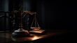 Scales of Justice in the dark Court Hall. Law concept of Judiciary, Jurisprudence and Justice AI Generate