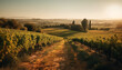 Sunset over vineyard, Italian culture in Chianti generated by AI