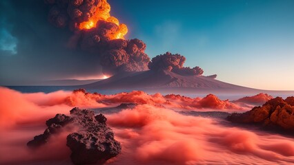 Wall Mural - A Beautiful View Of A Volcano Eruptting From A Cloud Of Smoke AI Generative