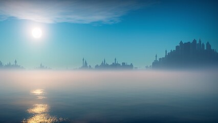 Wall Mural - A Gorgeous View Of A City Skyline With A Bright Sun In The Sky AI Generative
