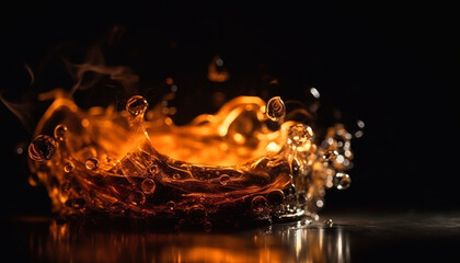 Poster - Liquid fire falling, reflecting bright circle of beauty generated by AI