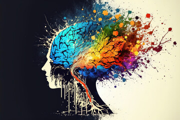 A genius human brain abstract painting art with creative watercolor splash showing concept of psychology inspiration creativity emotion and wisdom . Admirable Generative AI image .