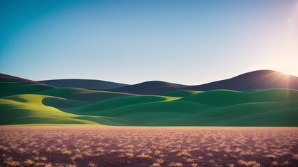 Wall Mural - A Remarkable View Of A Field With A Sun Shining Over The Hills AI Generative