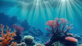 Fototapeta Uliczki - A Captivating Image Of A Coral Reef With Sunbeams