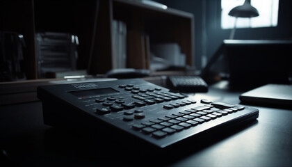 Poster - Illuminated keyboard on modern desk in office generated by AI