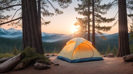 Wall Mural - A Unique Tent Set Up In The Middle Of A Forest AI Generative