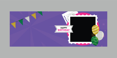 Wall Mural - Banner and poster birthday celebration with blank frame photo template