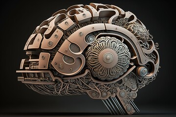 The human brain is made of gears and cogwheels. 3D rendering