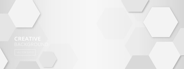 Wall Mural - abstract modern white gray gradient banner background with copy space for text in the middle and hex